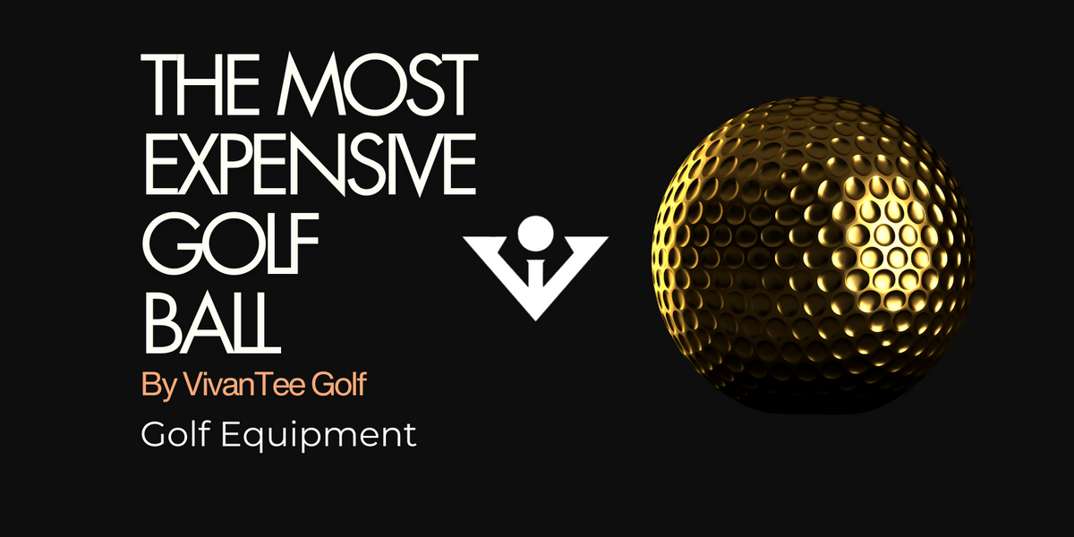 The Most Expensive Golf Ball banner for blog with a picture of a gold golf ball.