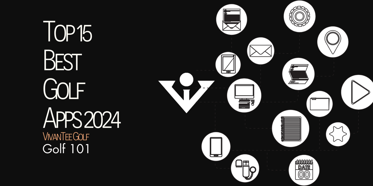 A lot of different application logos on our signature blog banner for the article on top golf apps in 2024.