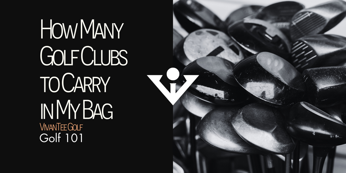 Image of various golf clubs in a bag in black and white in our signature blog banner with bold words