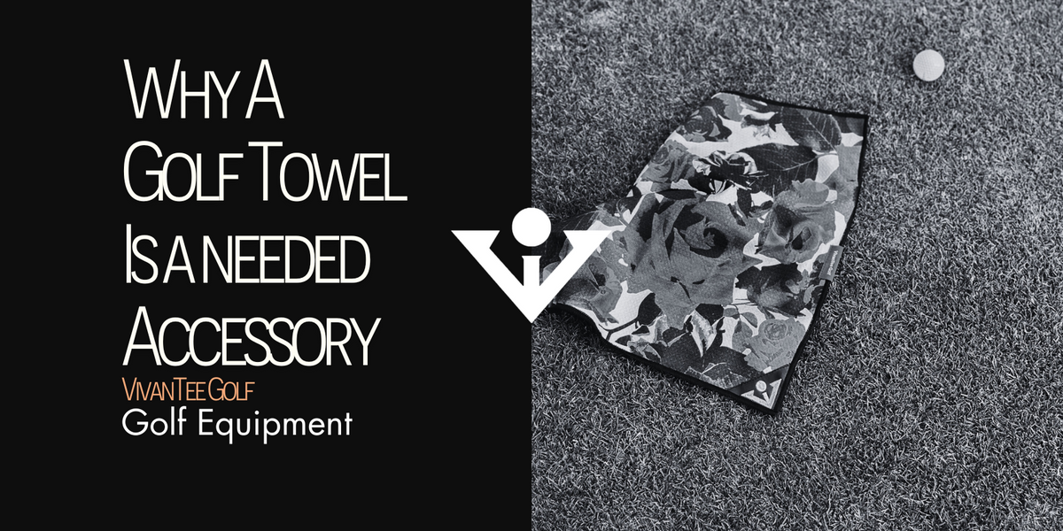 Image of golf towel with floral design in black and white in our signature blog banner.