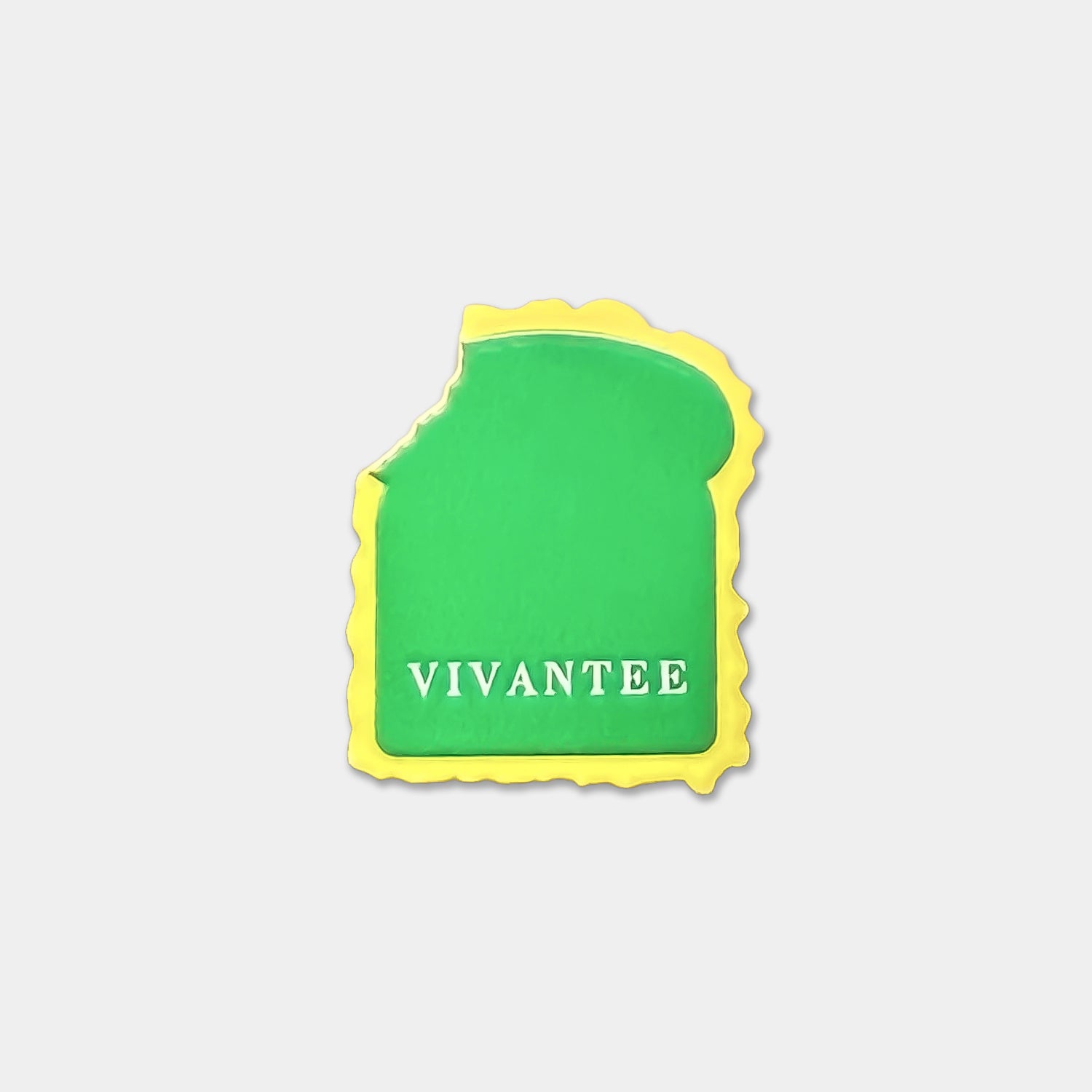 Green and yellow pimento cheese ball marker with 'VIVANTEE' branding on a light gray background