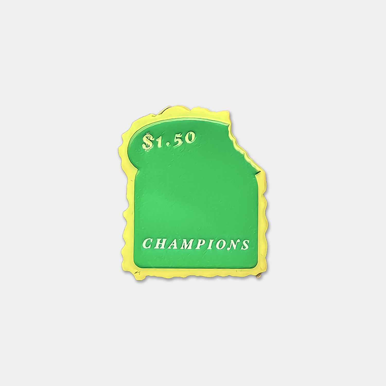 Green and yellow pimento cheese ball marker with text on a gray background