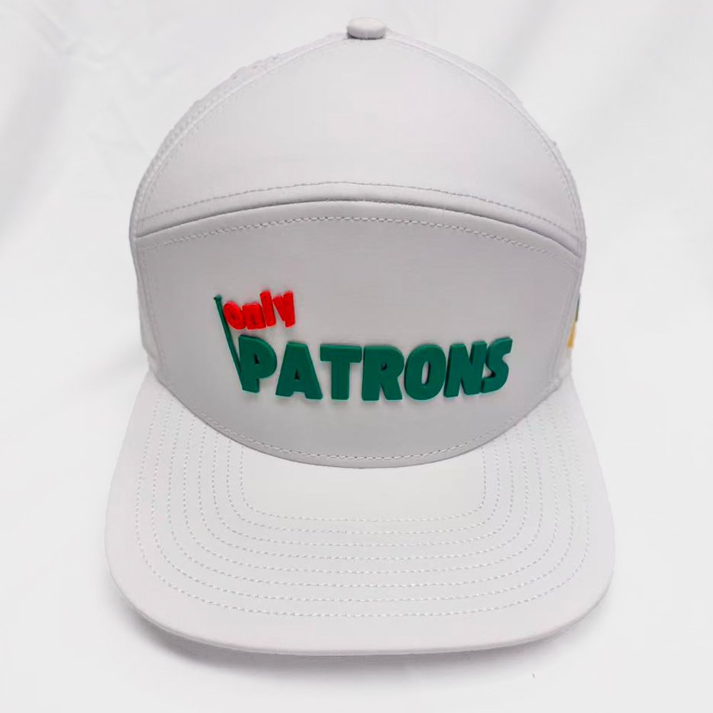 5 panel flat bill Champion's Golf Hat by VivanTee Golf in a white background.