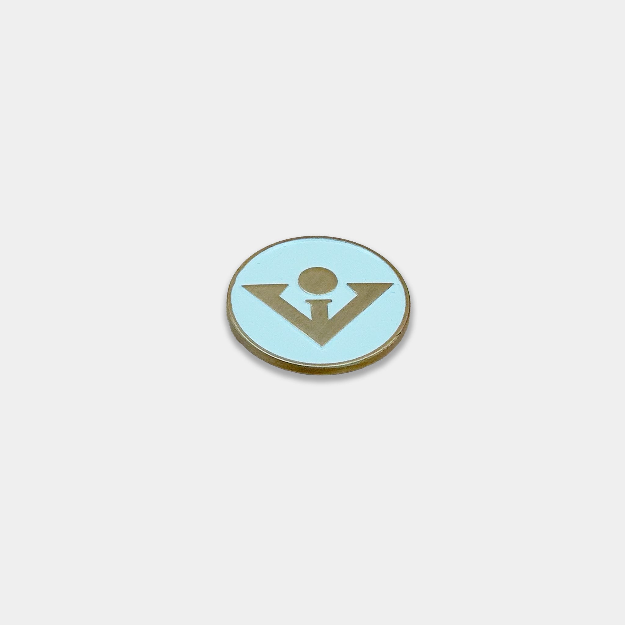Precious Ivory Magnetic Golf Ball Marker front angle, cream colored and copper colored.