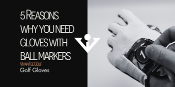Golf glove with ball marker in black and white in our signature blog banner with the title 