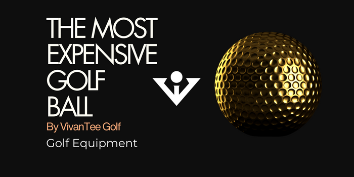 The Most Expensive Golf Ball banner for blog with a picture of a gold golf ball.  