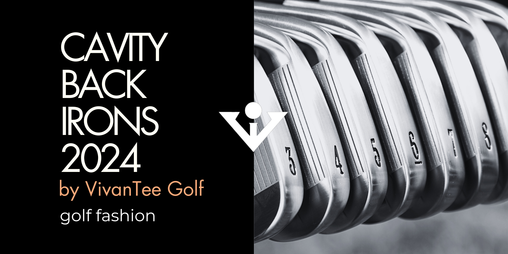 Banner image for our guide to the best cavity back irons for 2024 with irons lined up in perfect order in black and white.  Comprehensive guide to all things cavity back irons.