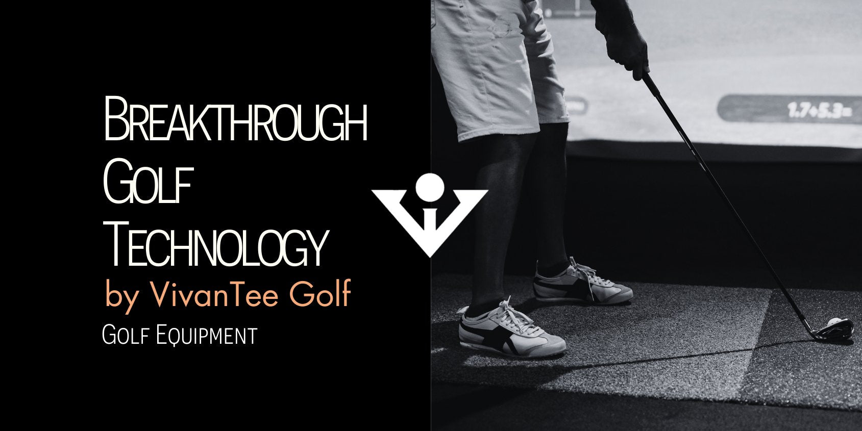 Image of man in a golf simulator on our signature blog banner for our article on breakthrough golf technology.