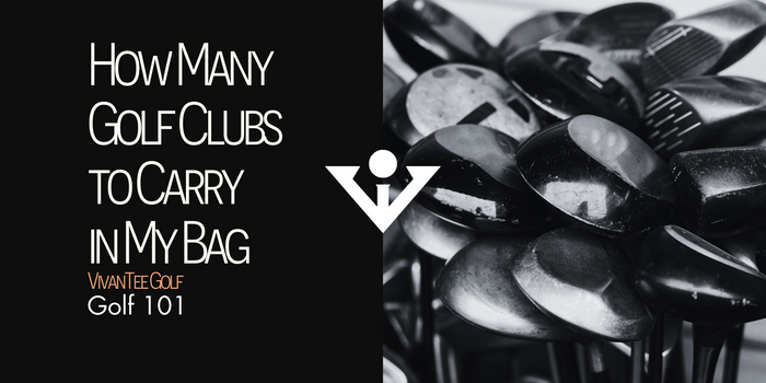Image of various golf clubs in a bag in black and white in our signature blog banner with bold words 