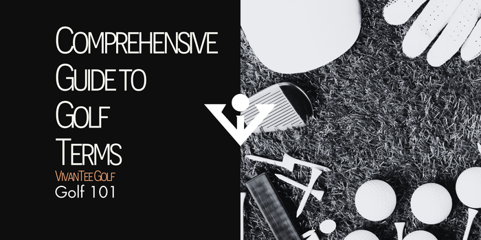 Image of various golf products in our signature blog banner highlighting our guide to golf terms.  