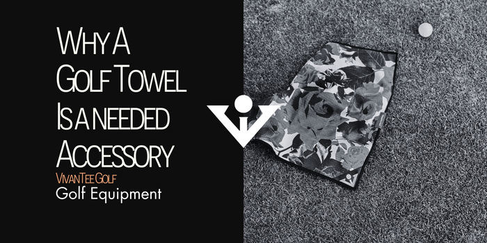 Image of golf towel with floral design in black and white in our signature blog banner.  