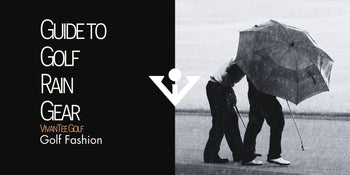 In the rain Golfer and his caddie under their umbrella  as he puts in our signature VivanTee Golf Banner with the title 