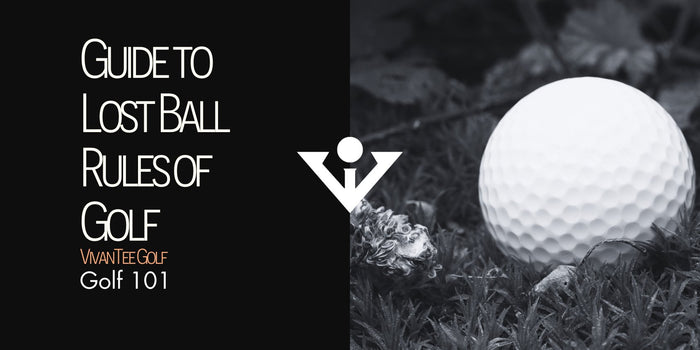 Image in black and white of a golf ball lost in the forest in VivanTee's signature blog banner with title 
