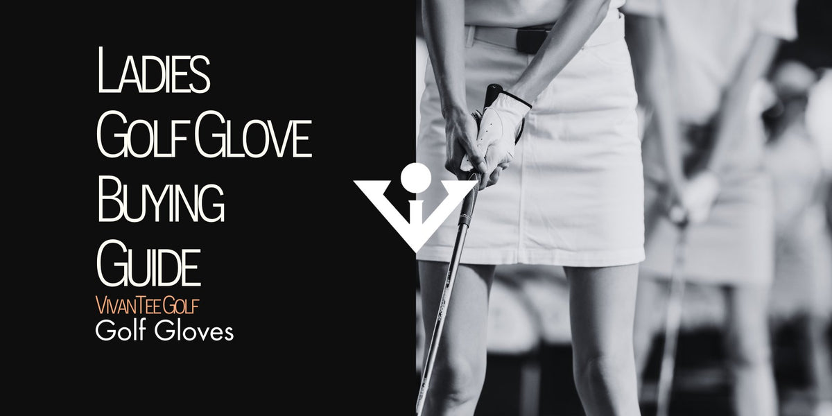 Close up of ladies golf gloves on a number of golfers at the range in black and white, in VivanTee's signature blog banner.