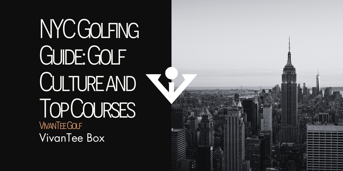 NYC skyline in black and white with VivanTee Golf's signature blog banner, titled 