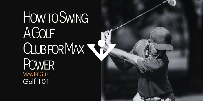 Golfer mid backswing in black and white with title 