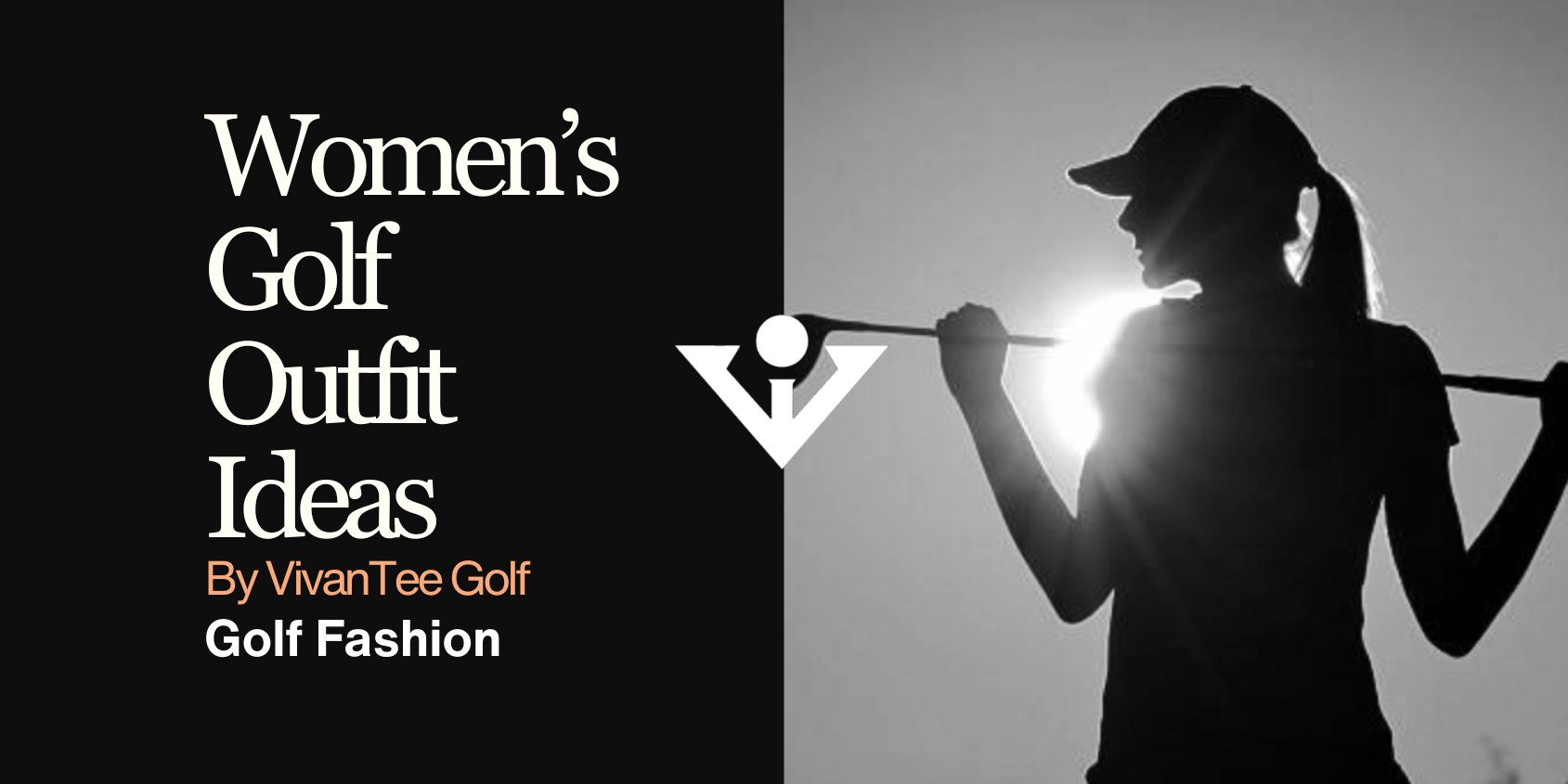 Woman holding a golf club up with a stylish visor, and a beautiful scene in the background.