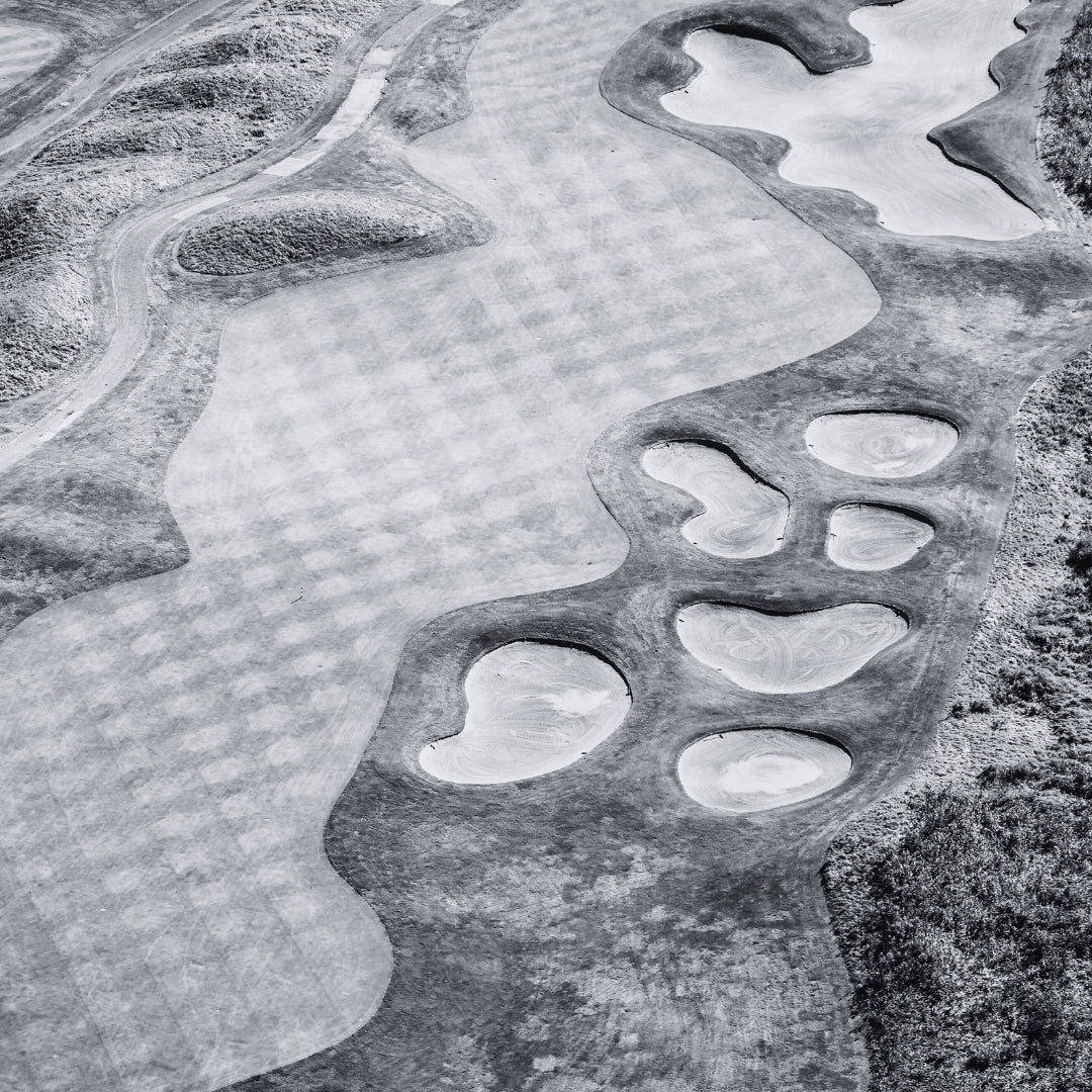 Design of a golf course from the arial view.