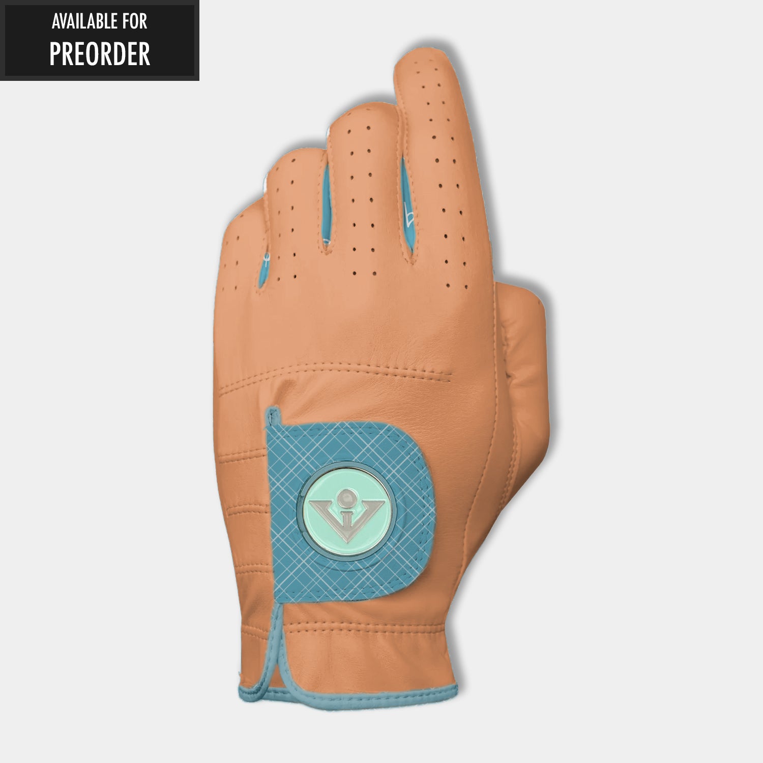 Women's coral Golf Glove, Harlem Heritage by VivanTee Golf with "Available for Preorder" in top left corner.