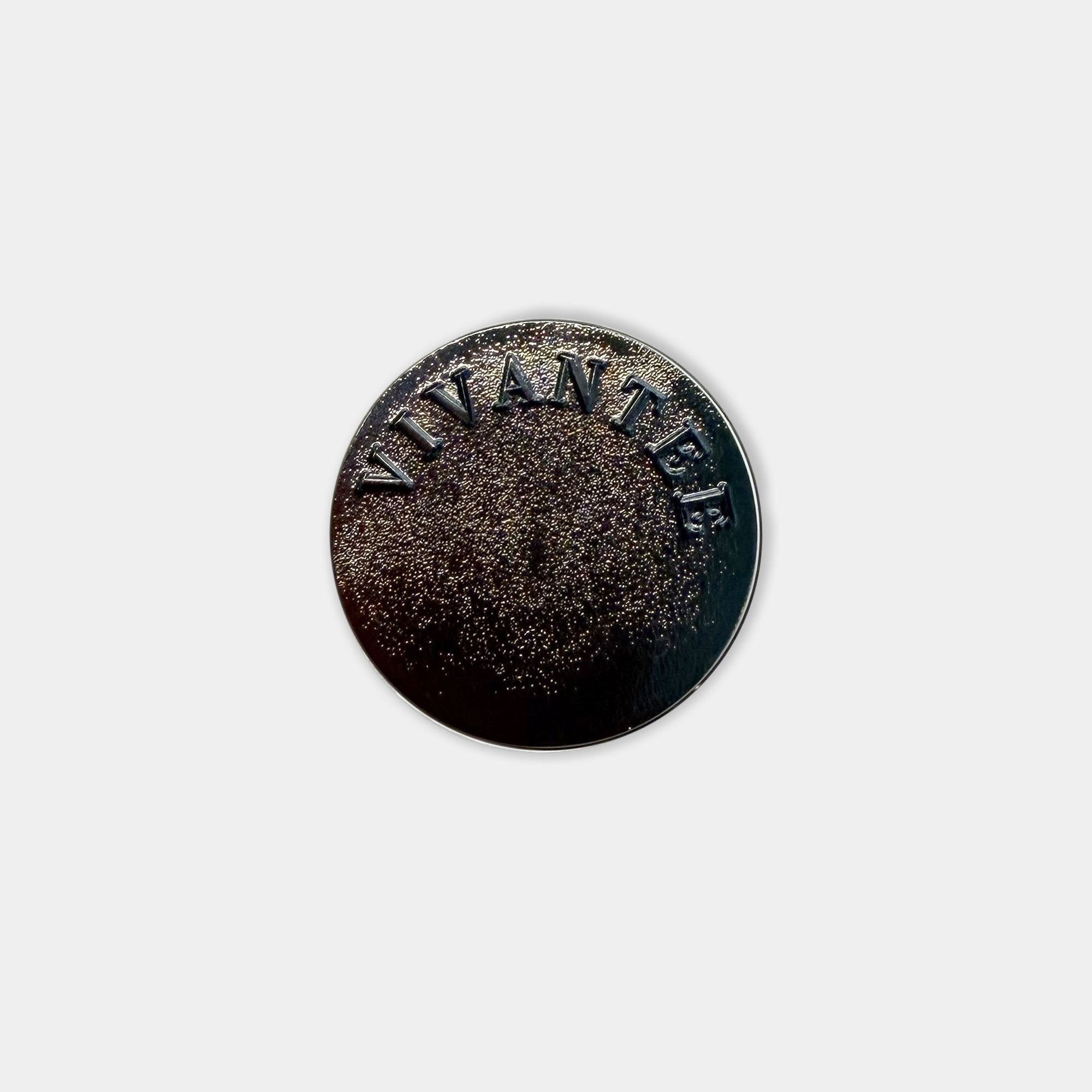 Back of all black ball marker with raised letters writing "VivanTee" on all white background.