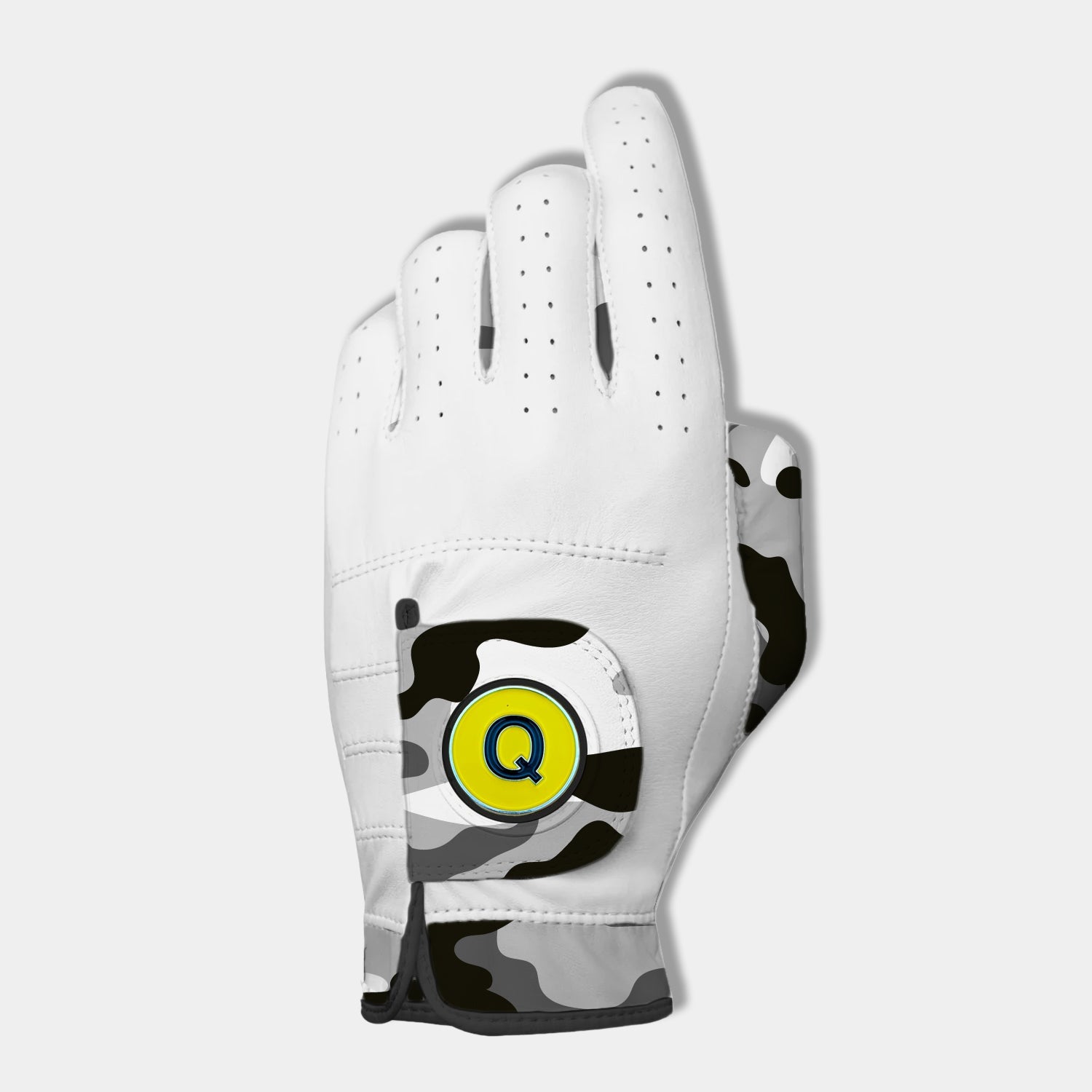 Womens Gowanus Ghost camo golf glove with red magnetic ball marker.