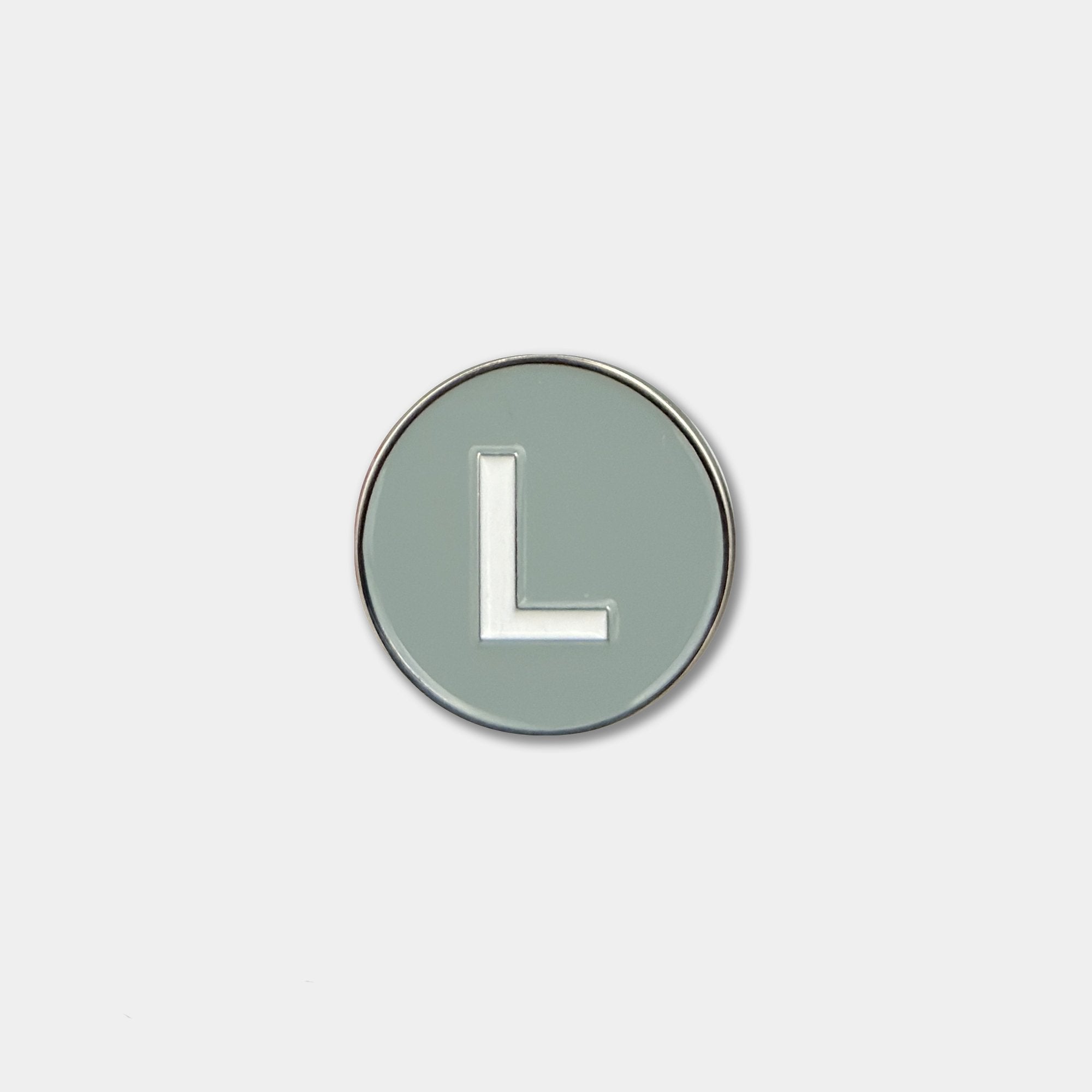 Front view of L Train Grey Magnetic Golf Ball Marker