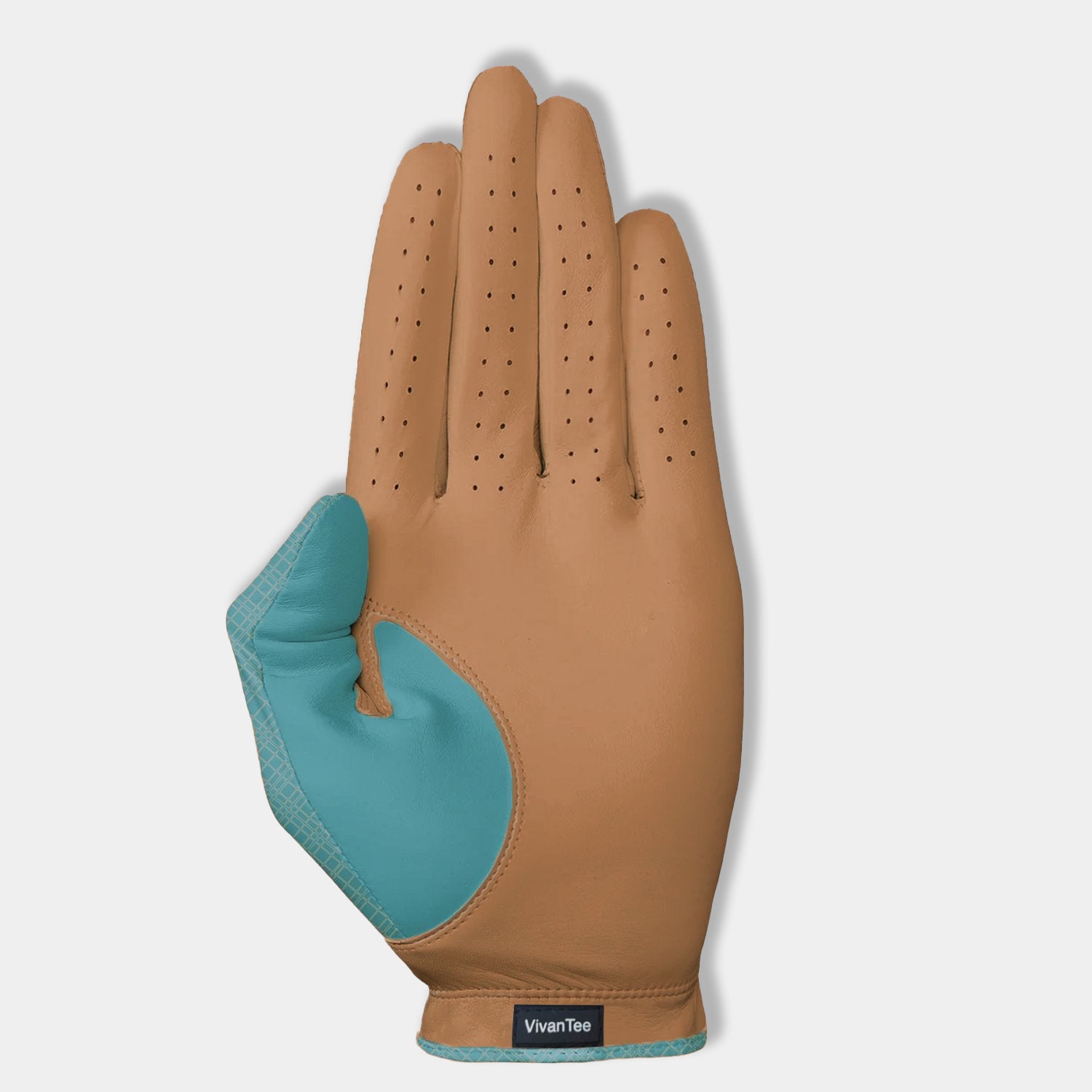 Orange and blue golf glove bottom showing palm for men.