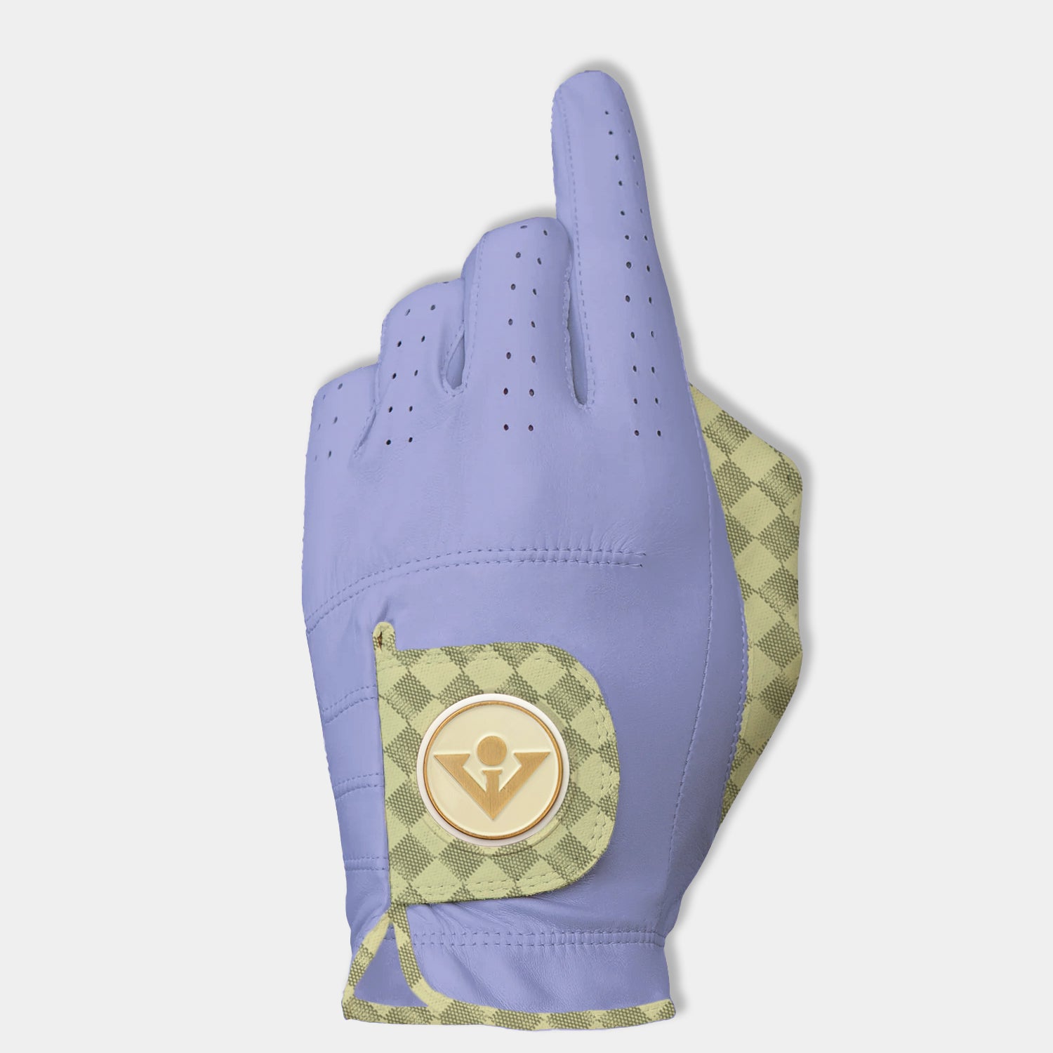 Tan checkered and lavender, men's purple golf glove, premium leather golf gloves colored