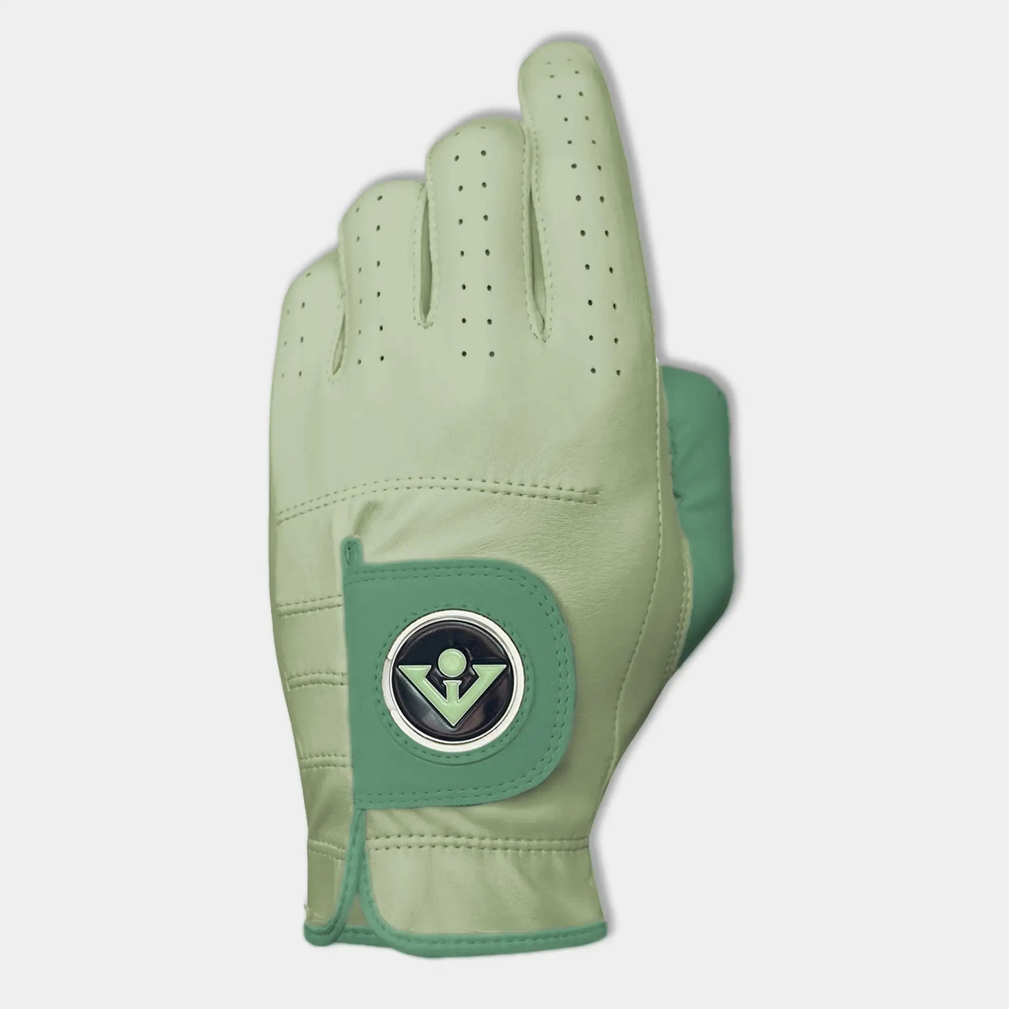 Women's Seaport Serenity golf glove in seafoam green and blue.