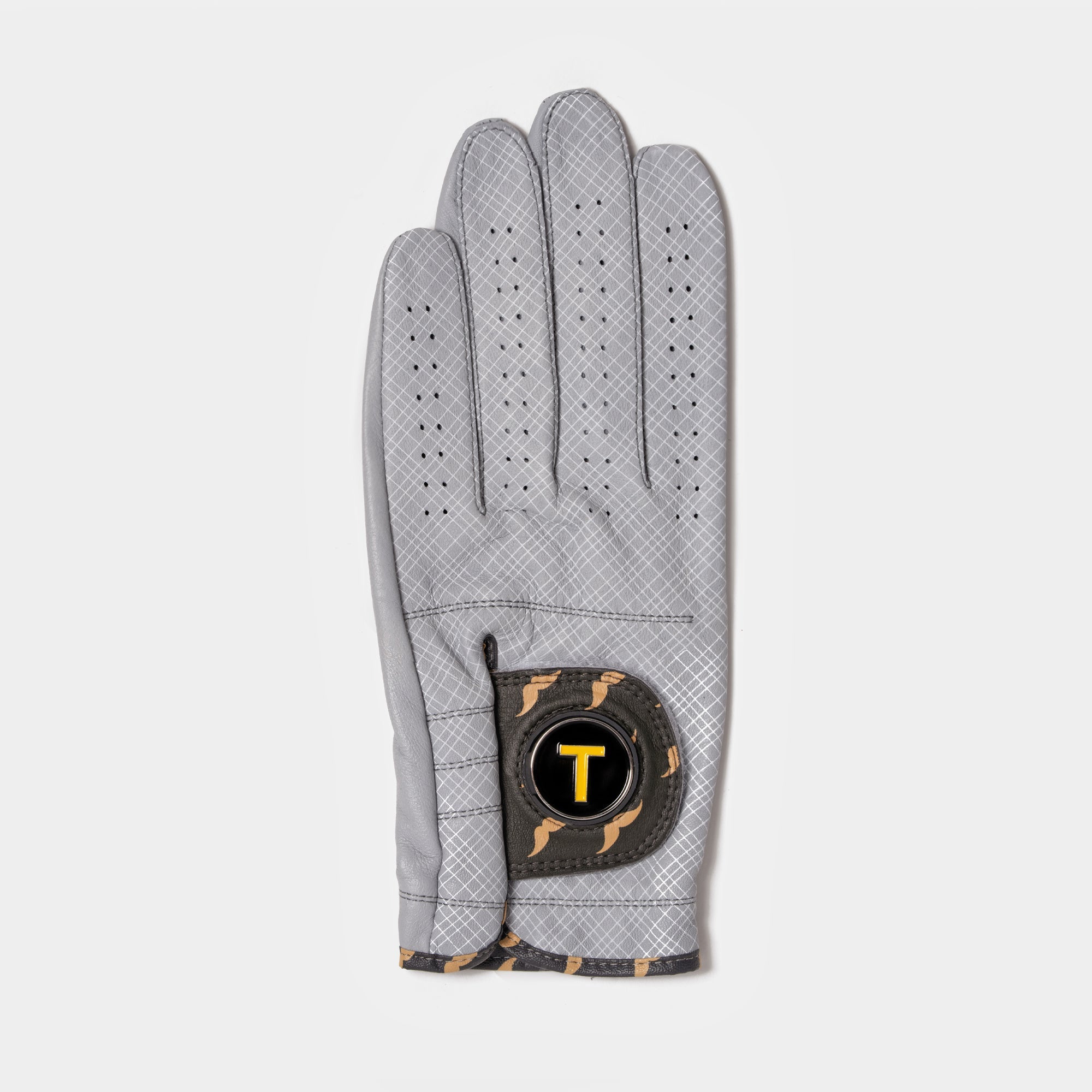 Womens Checkered golf glove with mustaches on a white background.